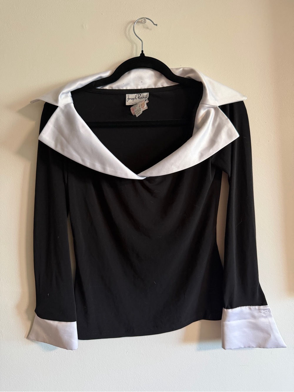 Joseph Ribkoff Black Top with White Contrast Sailor Collar